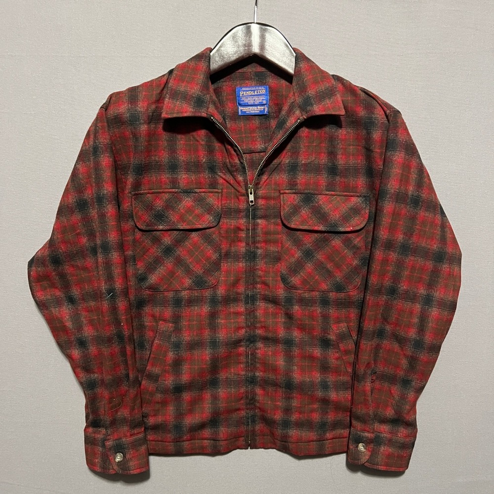Pendleton Brightwood Shirt Jacket Mens Small Red Black Plaid Pure Virgin Wool